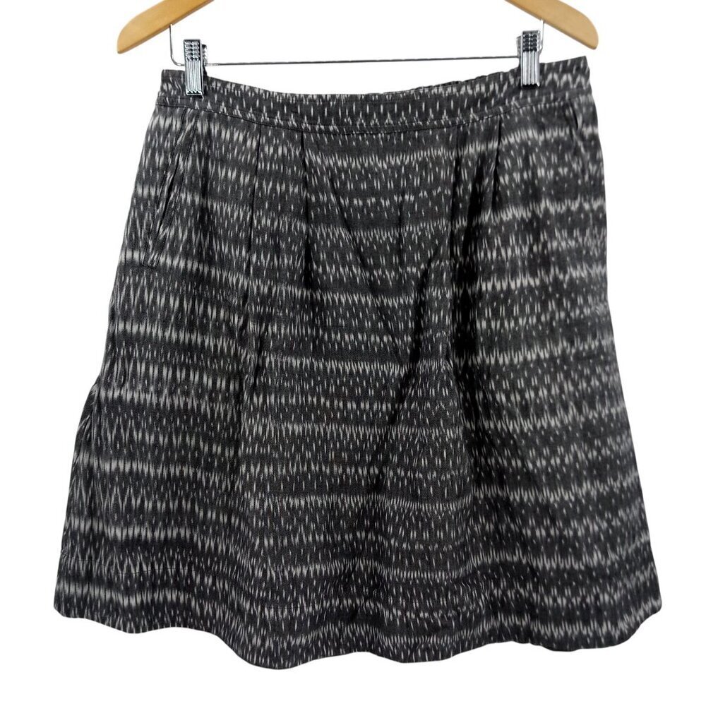 Eileen Fisher Ikat Pleated Organic Cotton A Line Skirt Size M Gray Pockets